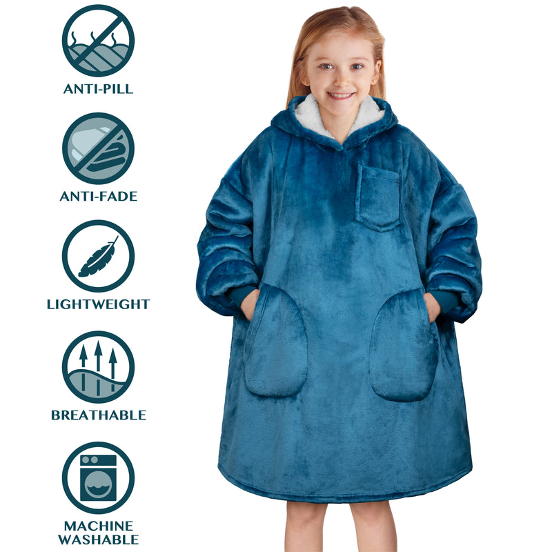 Kid's Chest Pocket Sherpa Hoodie Blanket - Patch Pocket