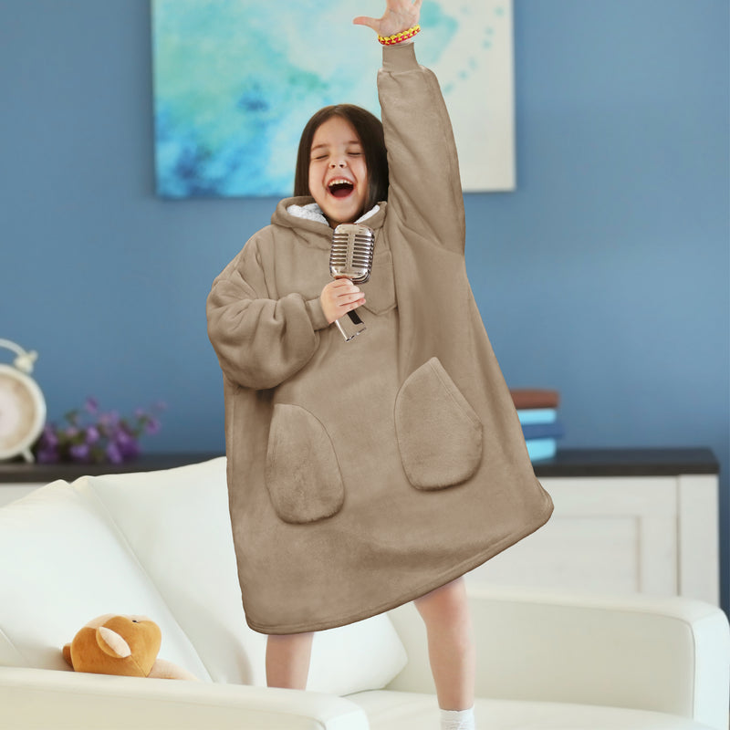 Kid's Chest Pocket Sherpa Hoodie Blanket - Patch Pocket