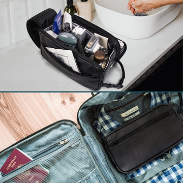 Pavilia Toiletry Bag for Men, Travel Toiletries Bag | Water-Resistant Dopp Kit, PU Leather Shaving Bag Organizer for Toiletry Accessories, Cosmetic