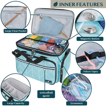 FINPAC Sewing and Craft Supplies Storage Tote, Large Capacity Travel  Packing Organizer Bag with Clear Pockets and Handle for Knitting, Crochet,  Art
