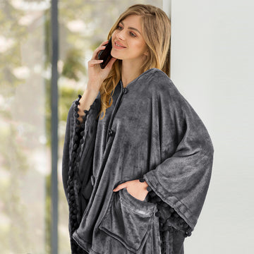 PAVILIA Angel Wrap Hooded Blanket, Throw Poncho Wrap with Soft Sherpa  Fleece