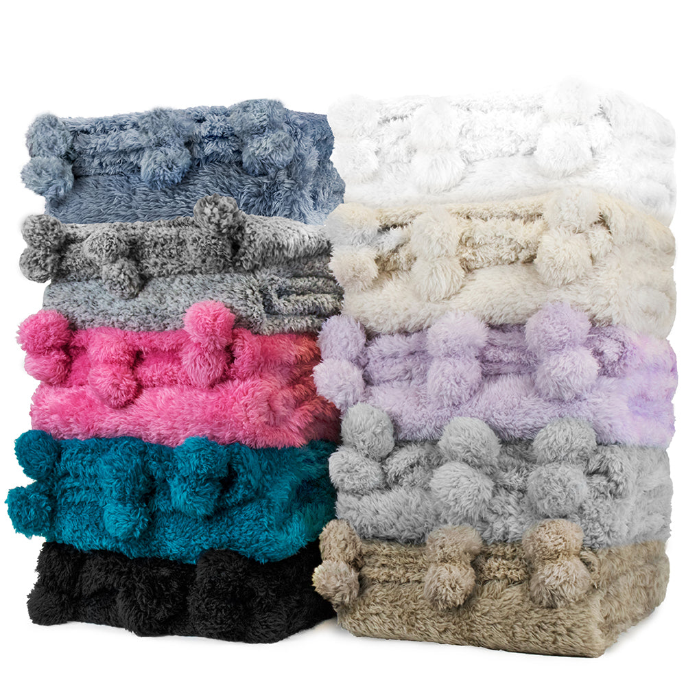 Pom Pom Fringe Sherpa Throw Blanket PAVILIA