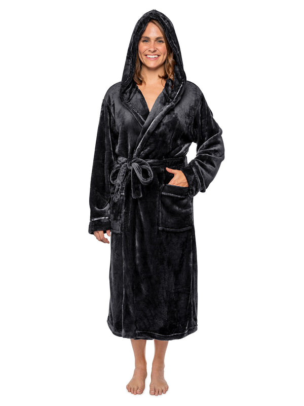 PAVILIA Soft Plush Women Fleece Robe, Taupe Light Brown Cozy Bathrobe,  Female Long Spa Robe, Warm Housecoat, Satin Waffle Trim, L/XL