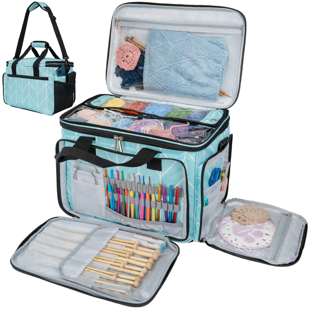 Knitting Tote Bag, Yarn Storage Organizer with Inner Dividers for Yarn &  Needles
